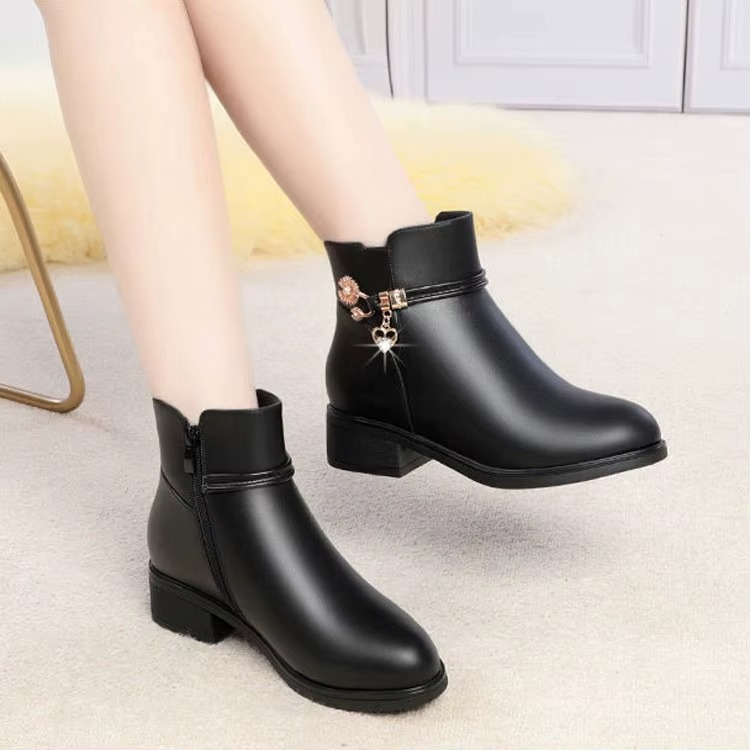 Damen-Lederstiefel mit weichem Baumwollfutter für den Winter