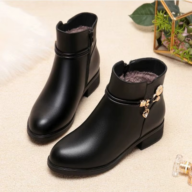 Damen-Lederstiefel mit weichem Baumwollfutter für den Winter