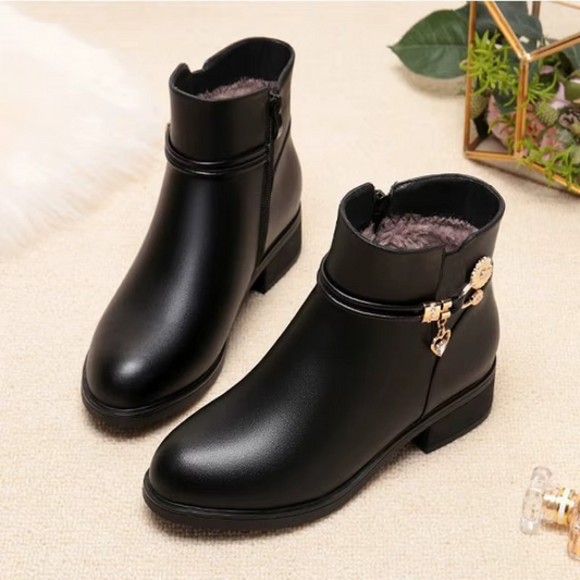 Damen-Lederstiefel mit weichem Baumwollfutter für den Winter