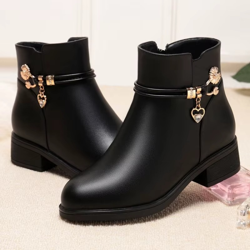 Damen-Lederstiefel mit weichem Baumwollfutter für den Winter
