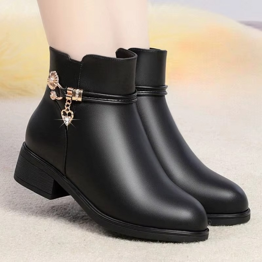 Damen-Lederstiefel mit weichem Baumwollfutter für den Winter