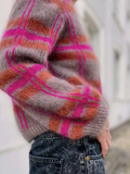 Lässige gestreifte Strickjacke für Damen für den Winter