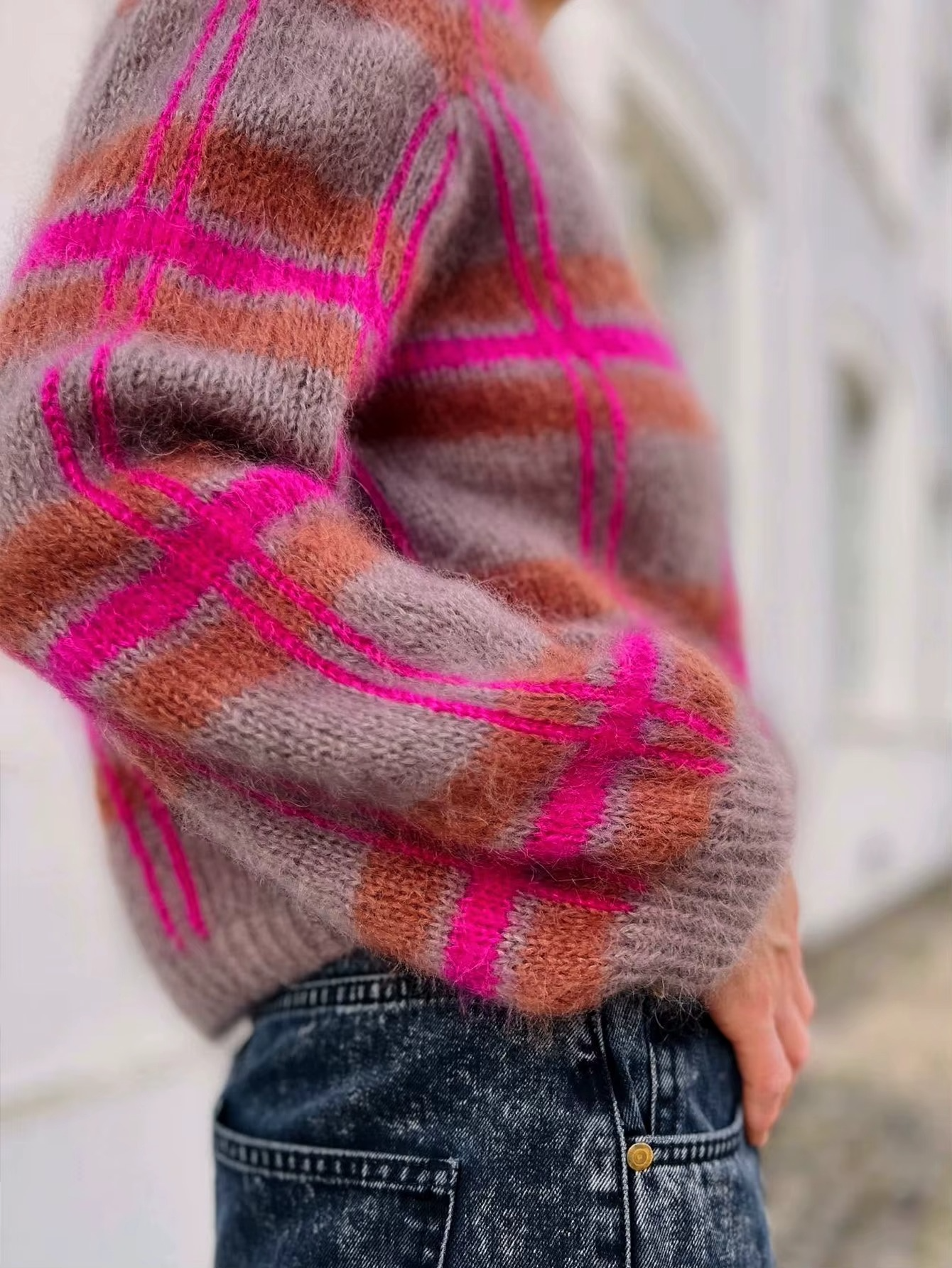 Lässige gestreifte Strickjacke für Damen für den Winter