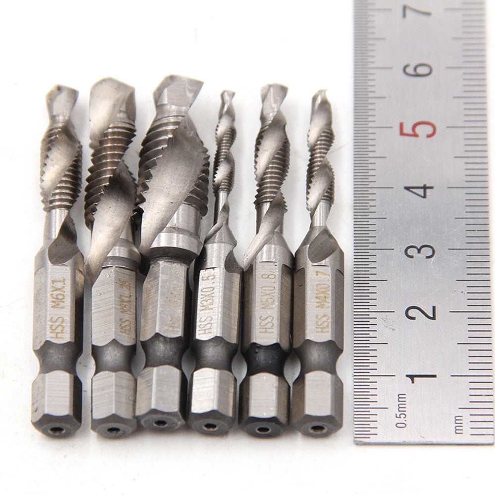 Set mit 6 Titan-Stahlbohrern 2 in 1 - Bohren und Gewindeschneiden