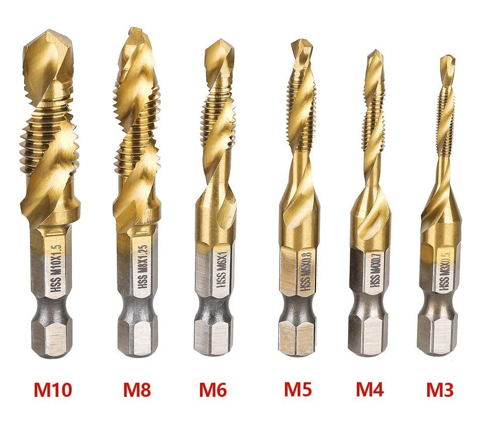 Set mit 6 Titan-Stahlbohrern 2 in 1 - Bohren und Gewindeschneiden