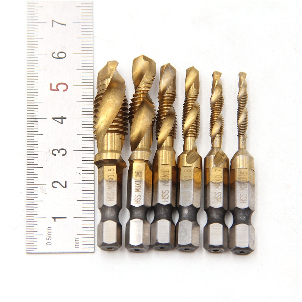 Set mit 6 Titan-Stahlbohrern 2 in 1 - Bohren und Gewindeschneiden