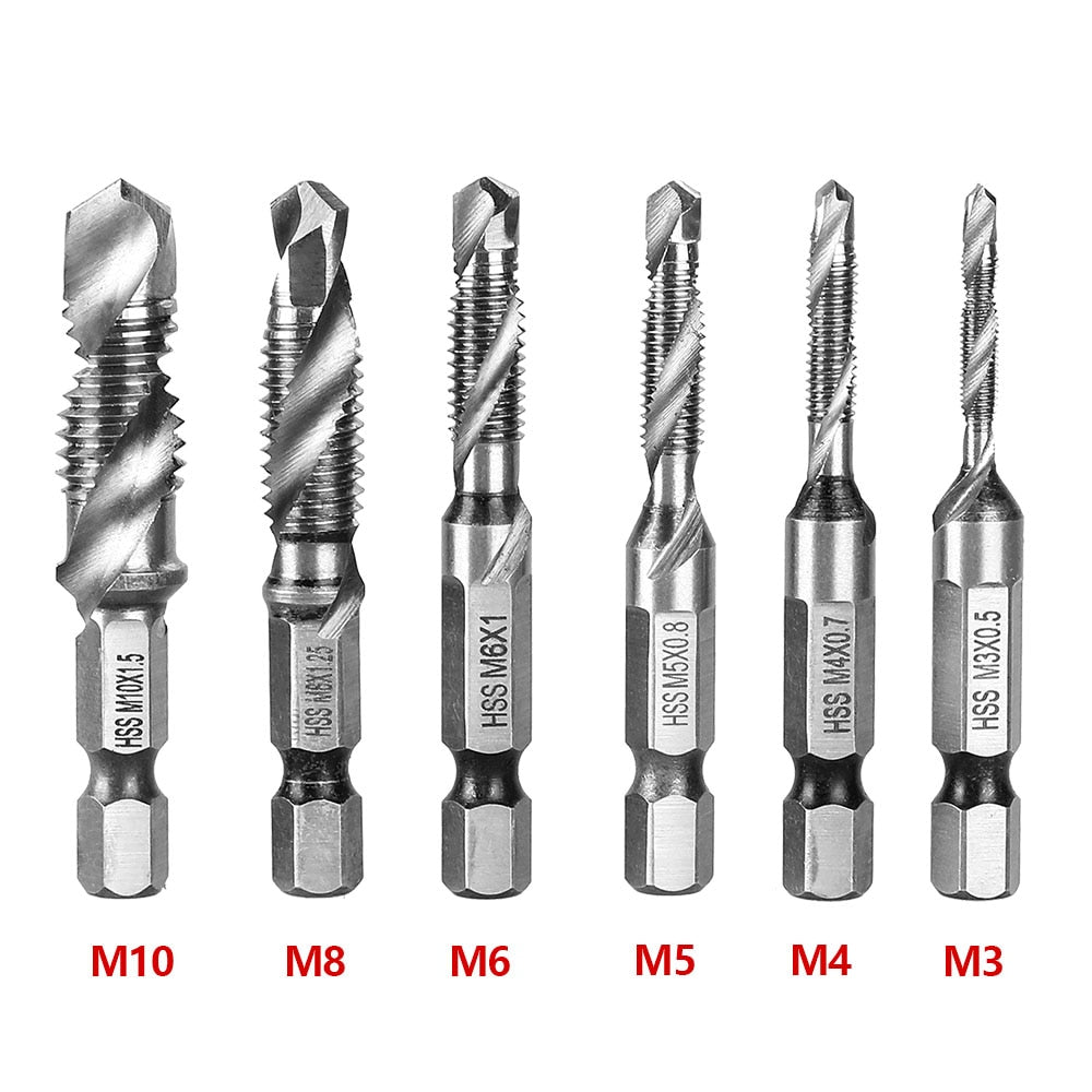 Set mit 6 Titan-Stahlbohrern 2 in 1 - Bohren und Gewindeschneiden