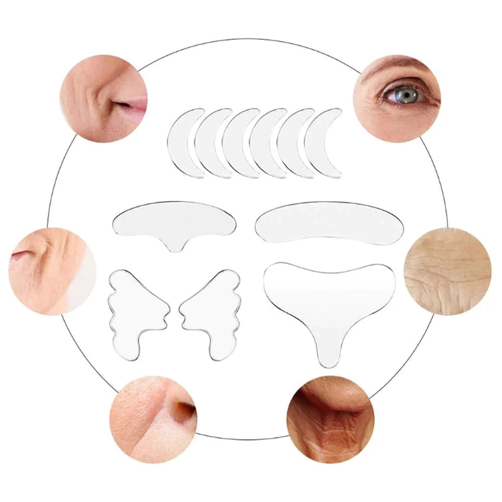 Set mit 16 wiederverwendbaren Anti-Falten-Pads gegen Mimikfalten - Gesicht, Hals und Dekolleté