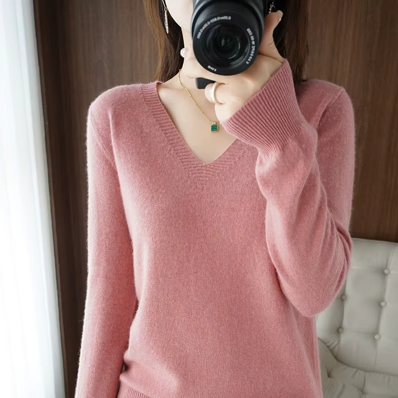 Basic-Winterpullover für Damen mit V-Ausschnitt