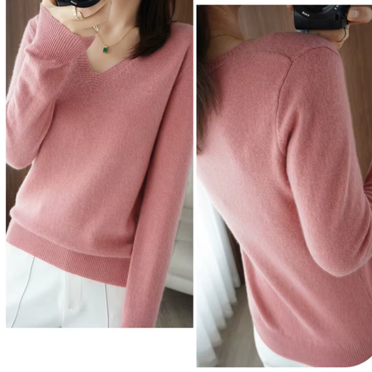 Basic-Winterpullover für Damen mit V-Ausschnitt