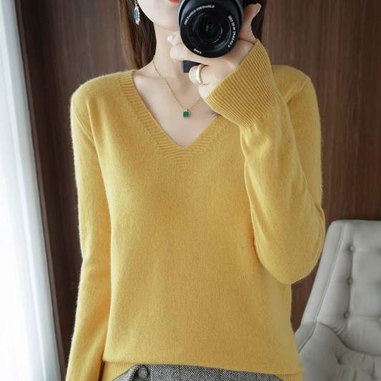 Basic-Winterpullover für Damen mit V-Ausschnitt