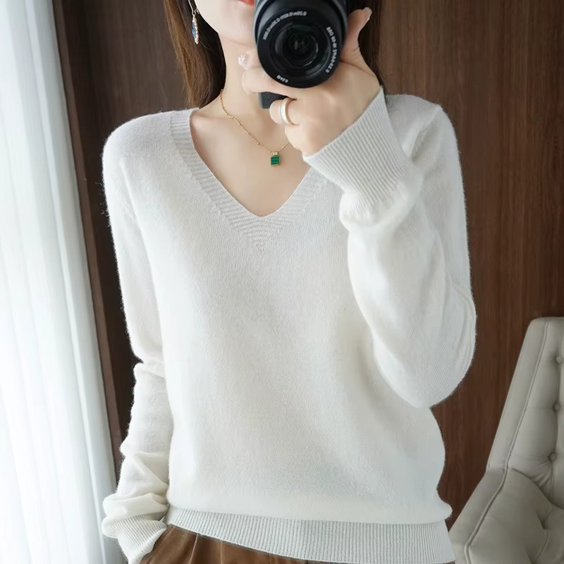 Basic-Winterpullover für Damen mit V-Ausschnitt