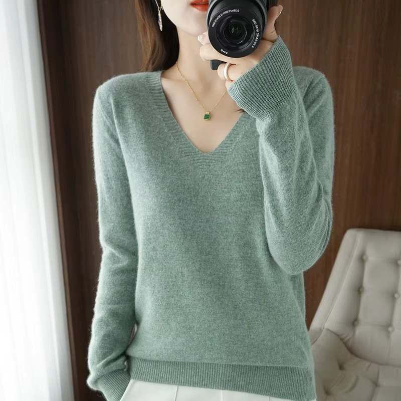 Basic-Winterpullover für Damen mit V-Ausschnitt