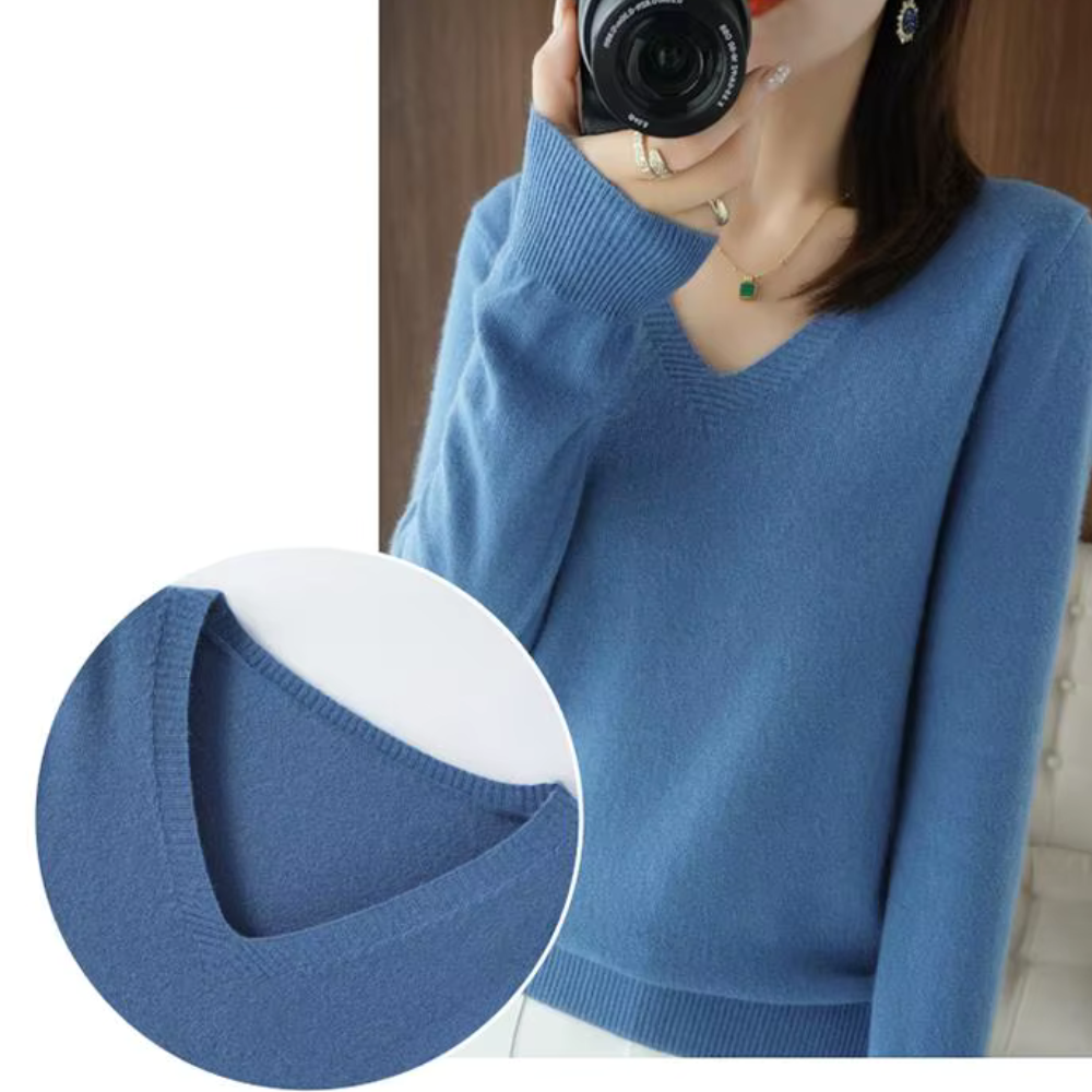 Basic-Winterpullover für Damen mit V-Ausschnitt