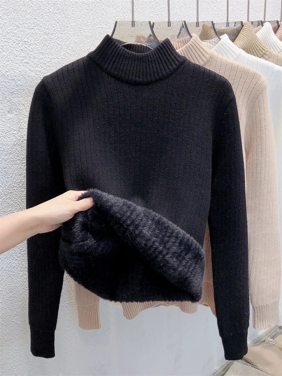 Plüschgefütterter Damenpullover für den Winter