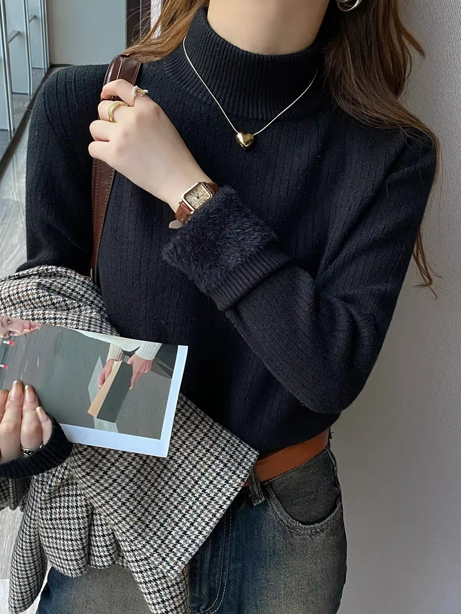 Rollkragenpullover für Damen im Winter mit Samtfutter