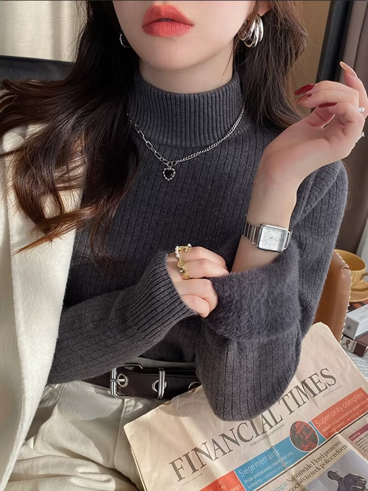 Rollkragenpullover für Damen im Winter mit Samtfutter