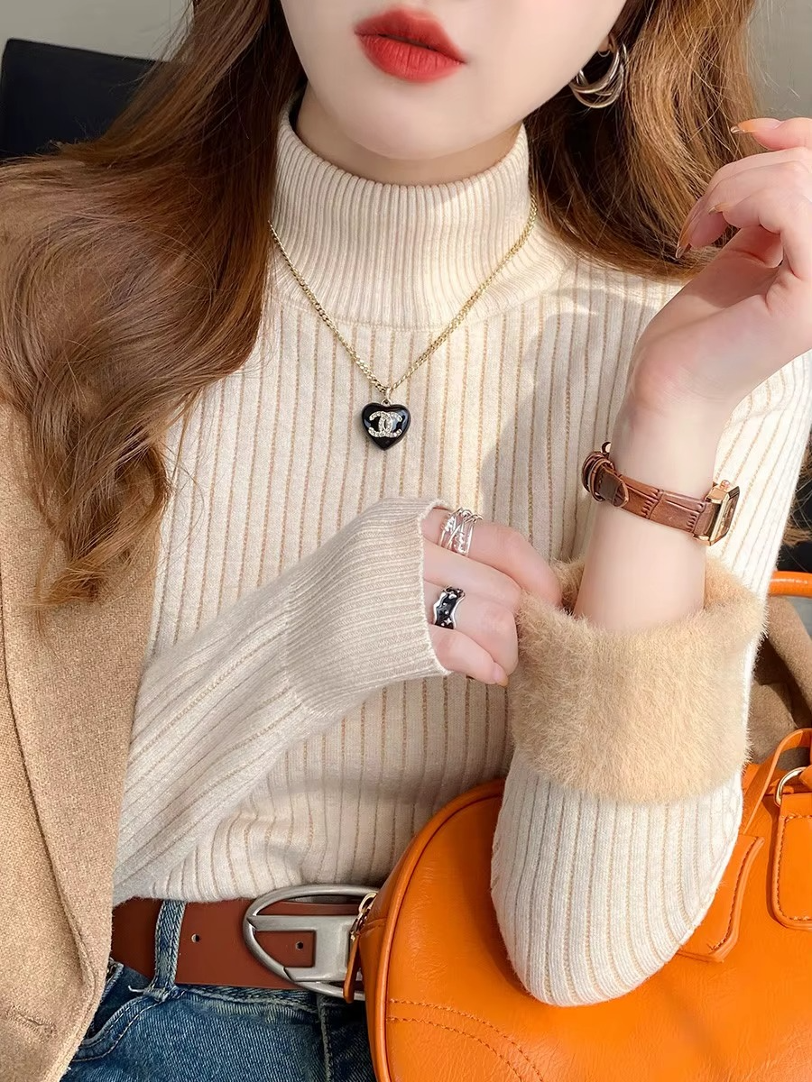 Rollkragenpullover für Damen im Winter mit Samtfutter