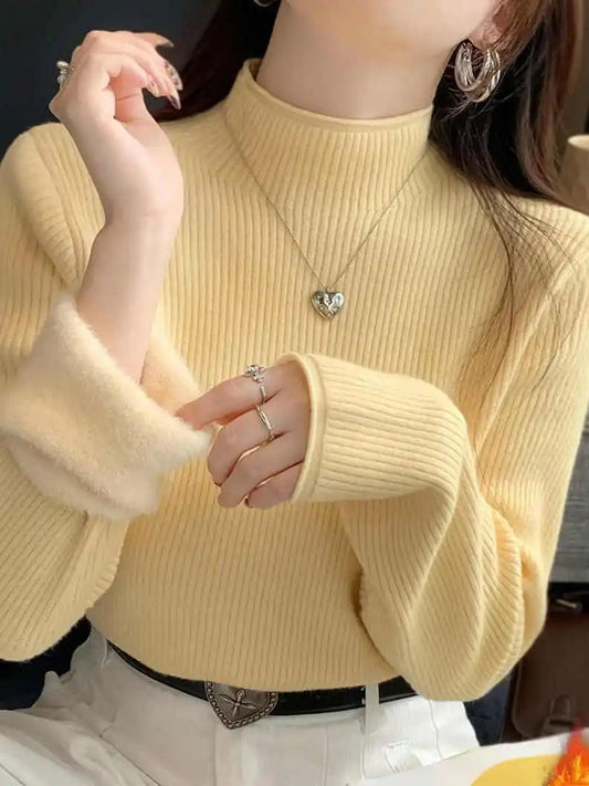 Rollkragenpullover für Damen im Winter mit Samtfutter