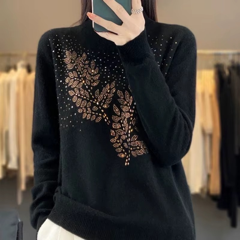 Damen-Basic-Pullover aus bedrucktem Kaschmir