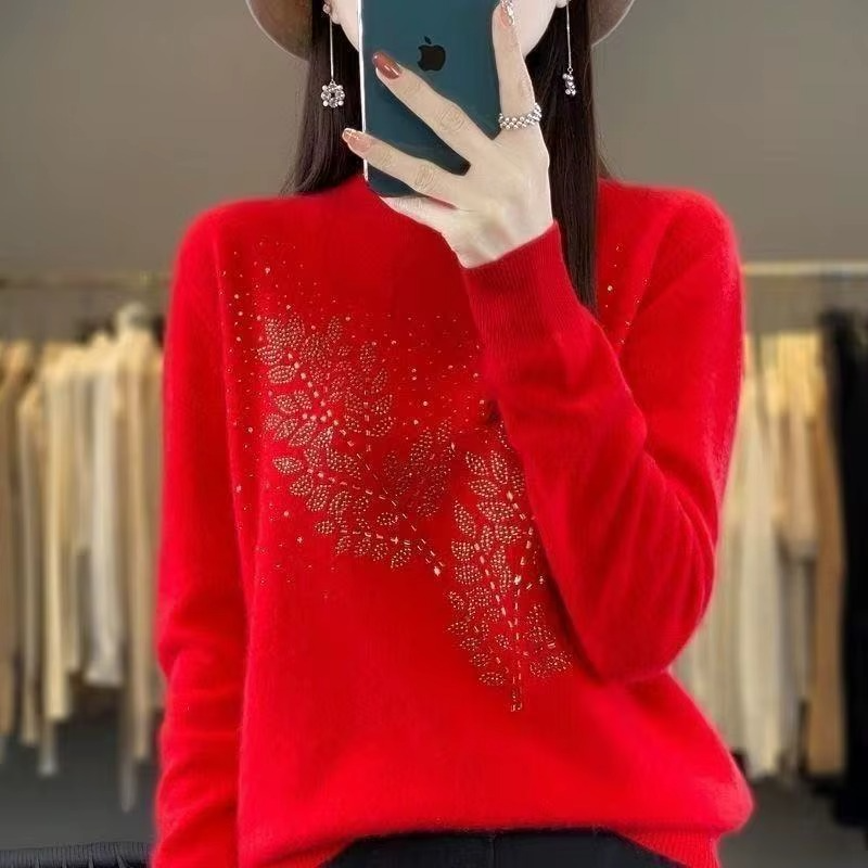 Damen-Basic-Pullover aus bedrucktem Kaschmir