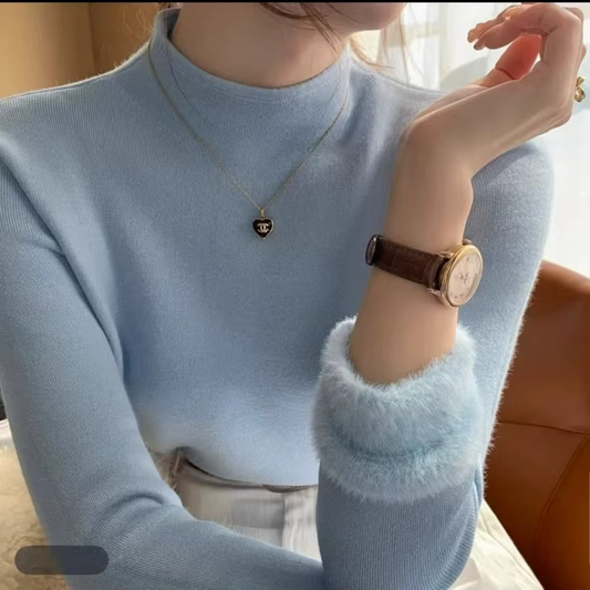 Damen-Strickpullover mit Rollkragen und Futter für den Winter