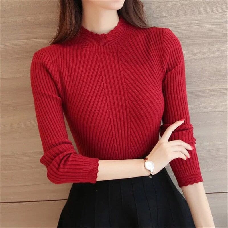 Schmaler Damen-Rippstrickpullover mit Rollkragen - CozyElegance