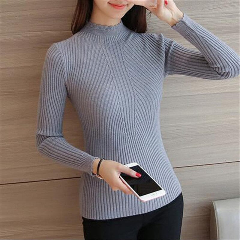Schmaler Damen-Rippstrickpullover mit Rollkragen - CozyElegance