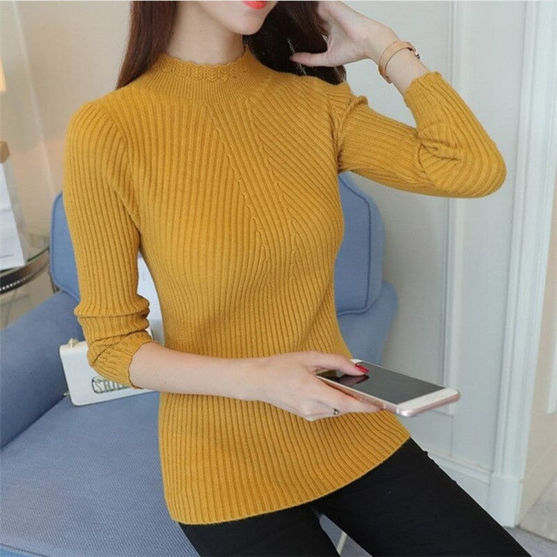 Schmaler Damen-Rippstrickpullover mit Rollkragen - CozyElegance
