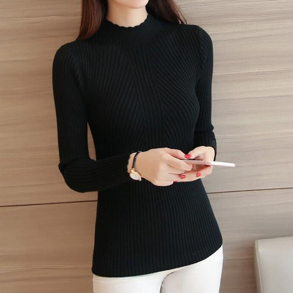 Schmaler Damen-Rippstrickpullover mit Rollkragen - CozyElegance