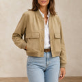 Damen-Bomberjacke mit V-Ausschnitt Khaki