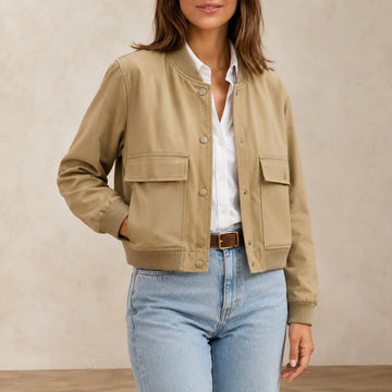 Damen-Bomberjacke mit V-Ausschnitt Khaki