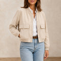 Damen-Bomberjacke mit V-Ausschnitt Beige
