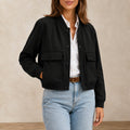 Damen-Bomberjacke mit V-Ausschnitt Schwarz