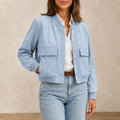 Damen-Bomberjacke mit V-Ausschnitt Hellblau