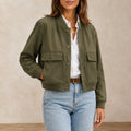 Damen-Bomberjacke mit V-Ausschnitt Militärgrün