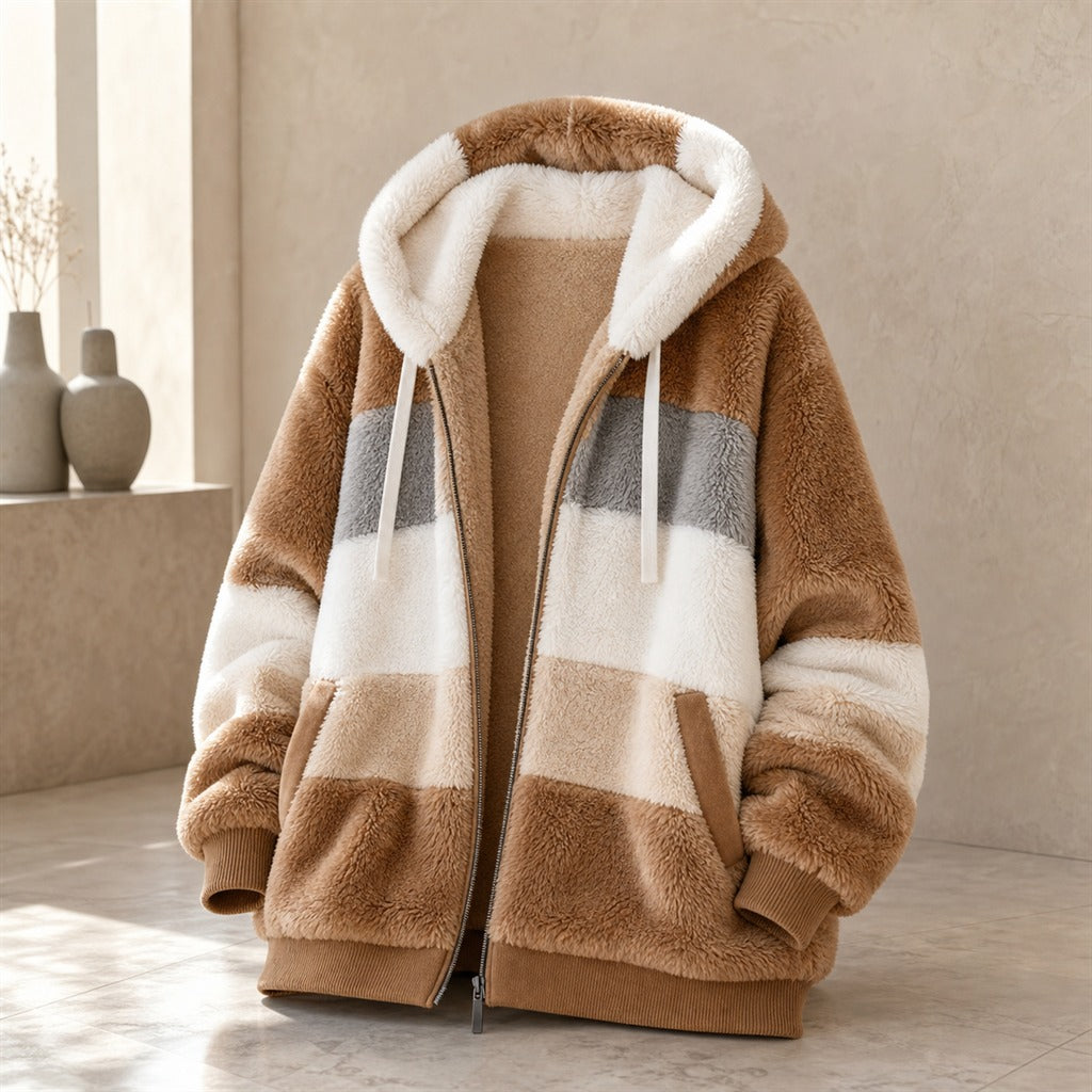 Oversize-Damenjacke mit Plüsch und Kapuze Winter 2