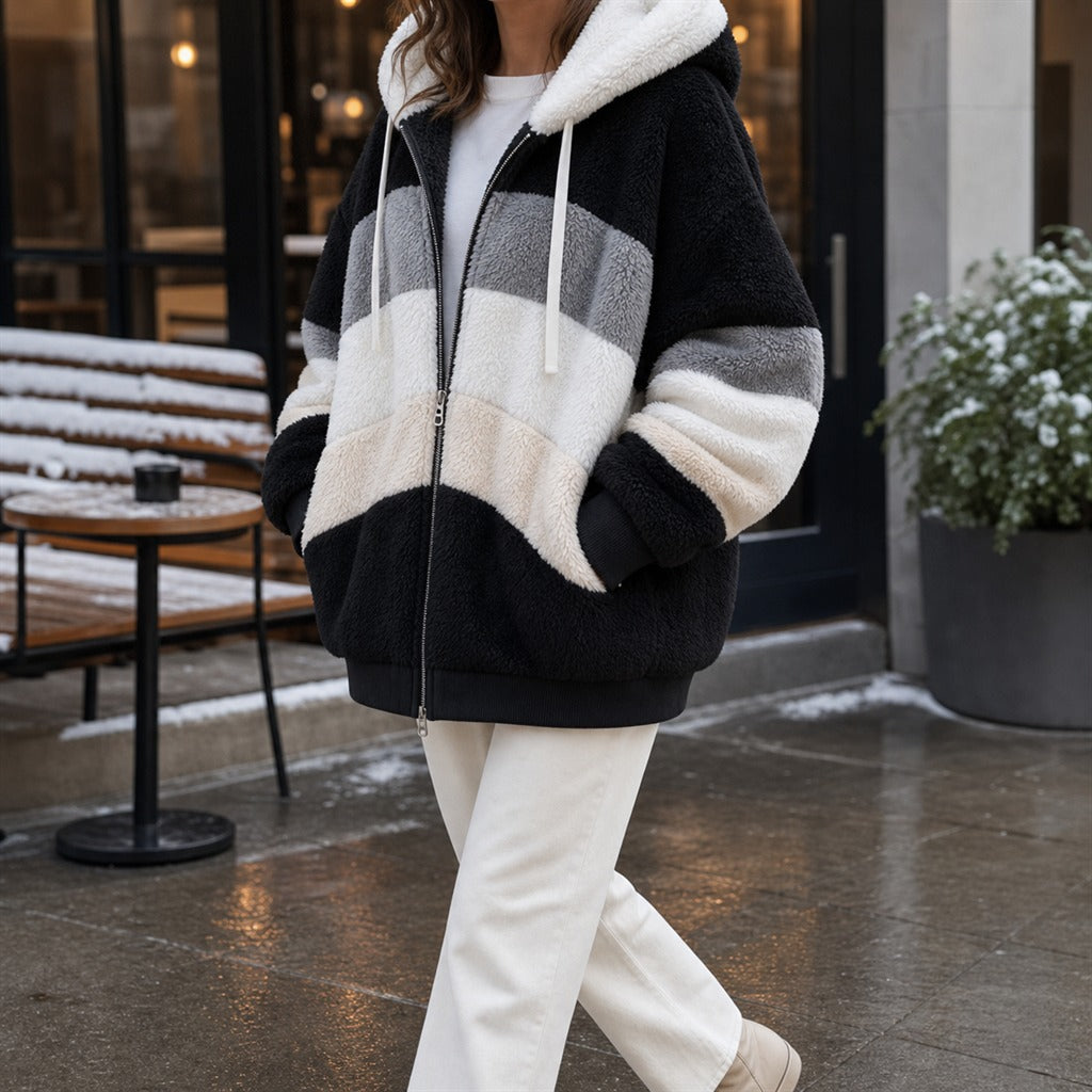 Oversize-Damenjacke mit Plüsch und Kapuze Winter 8