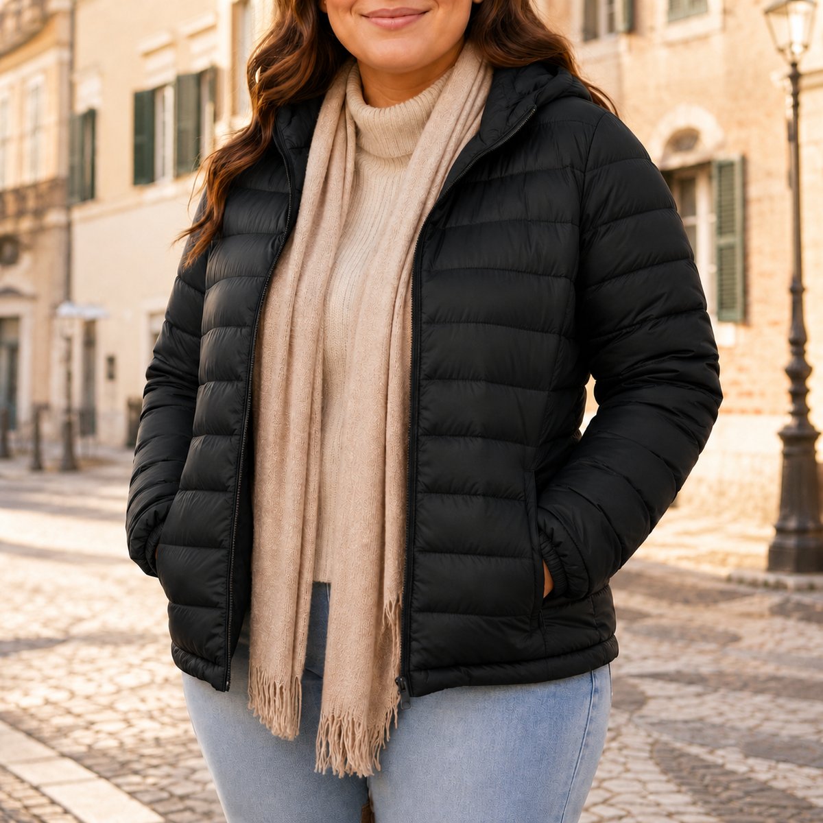 Damen-Steppjacke Plus Size Schwarz