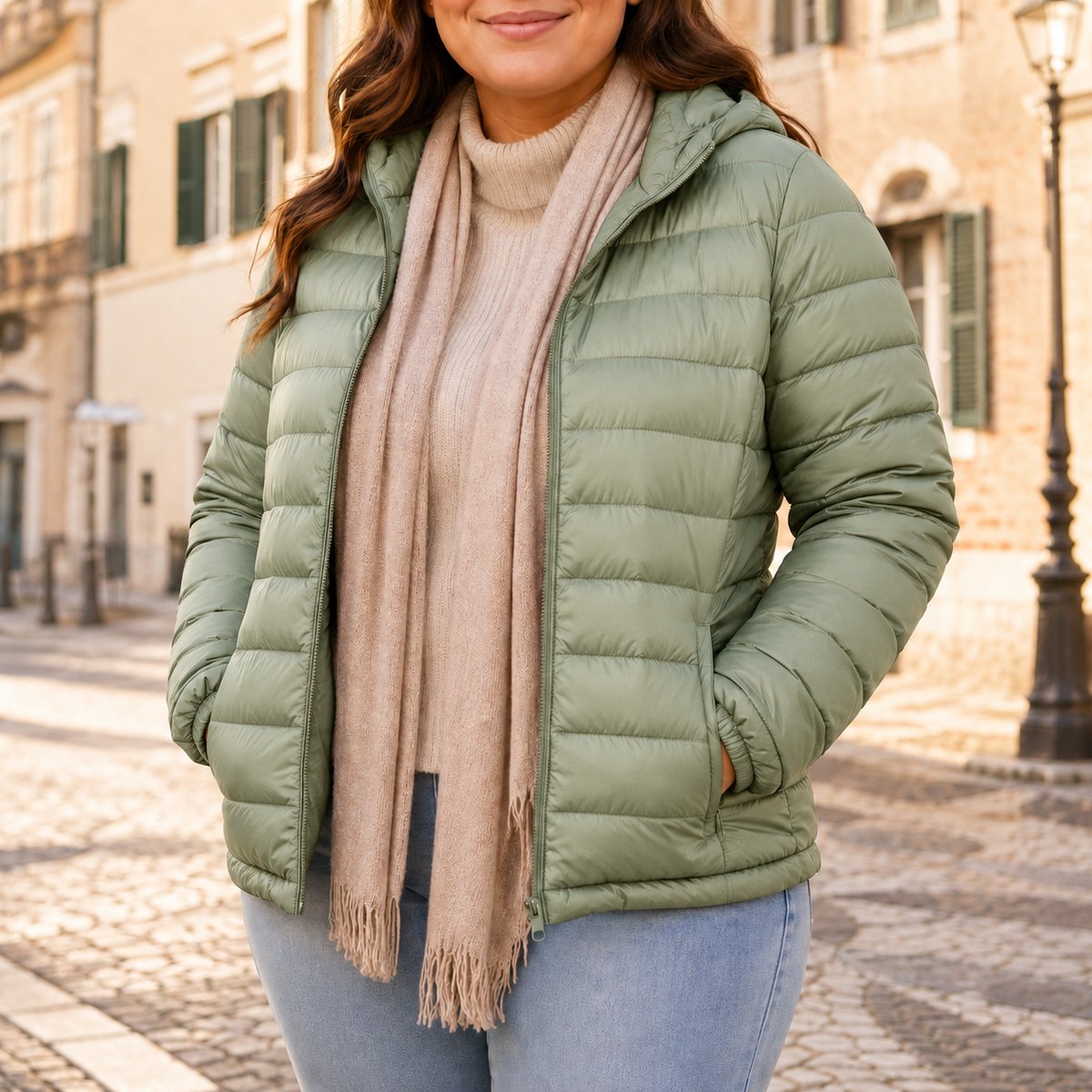 Damen-Steppjacke Plus Size Erbsengrün
