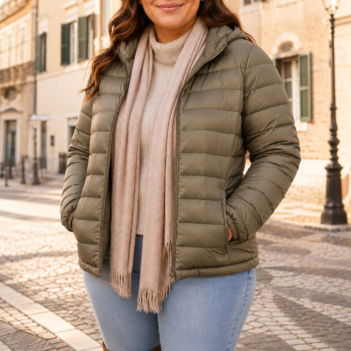 Damen-Steppjacke Plus Size Khaki