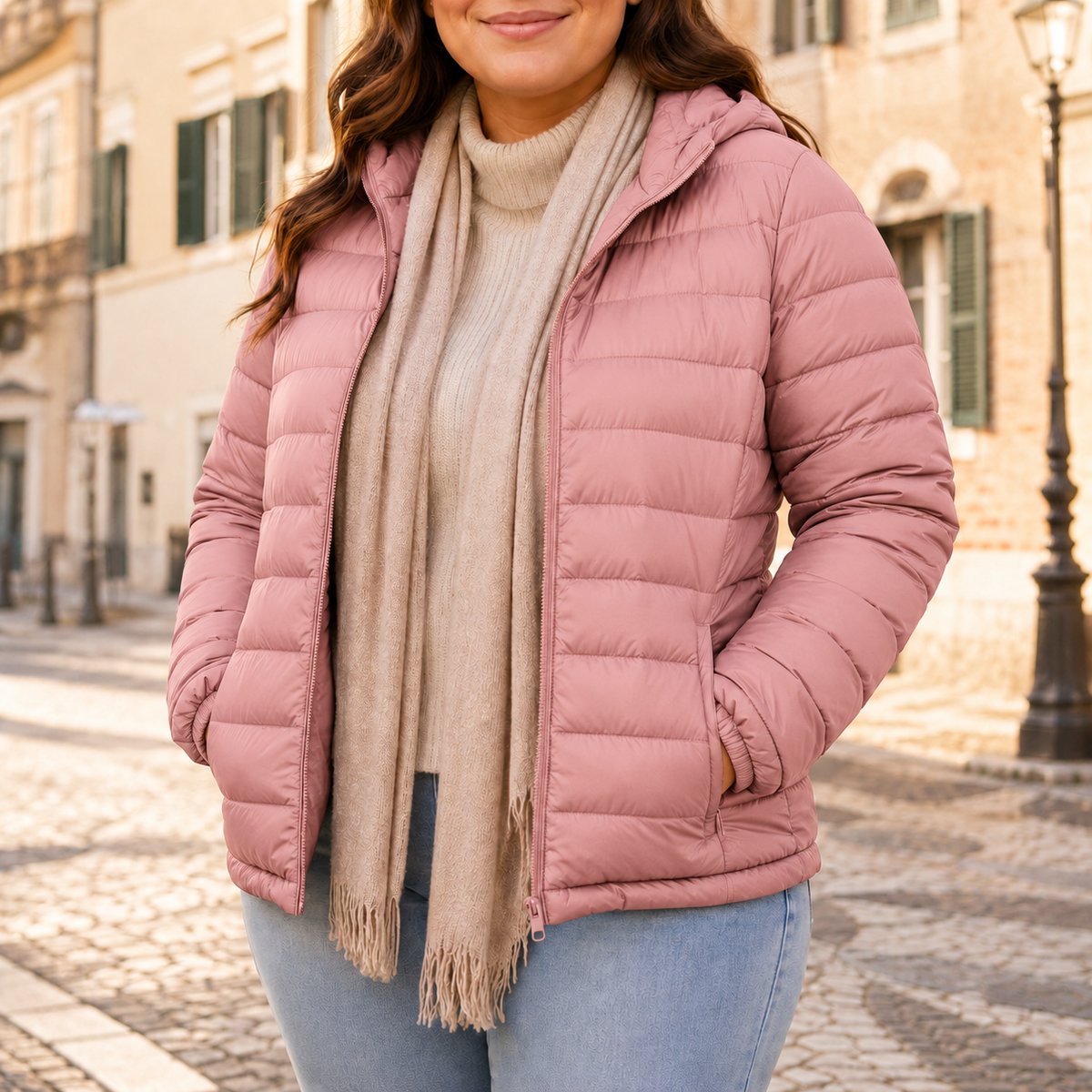 Damen-Steppjacke Plus Size Lederrosa