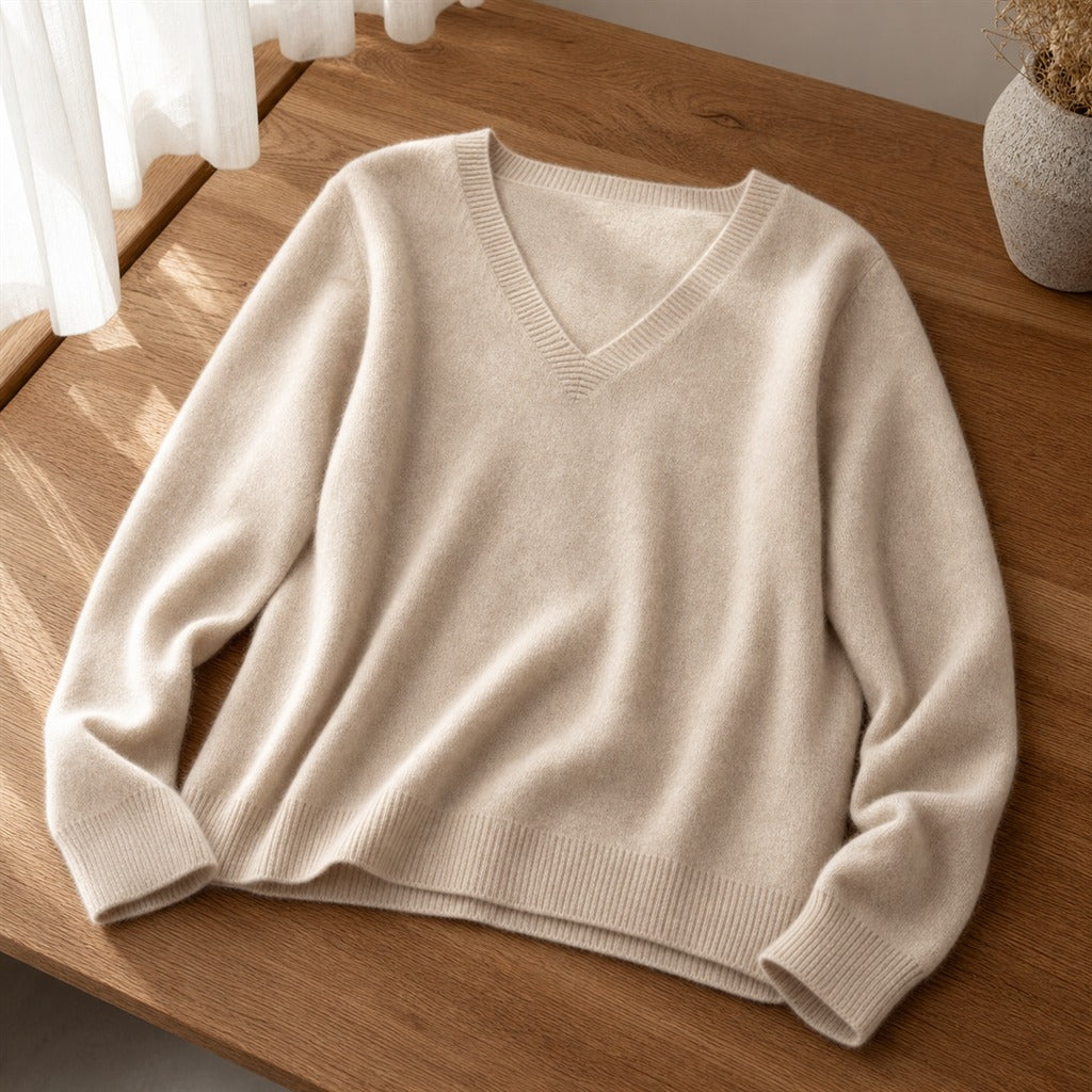 Damen-Pullover Kaschmir V-Ausschnitt mit Spitze Winter 1