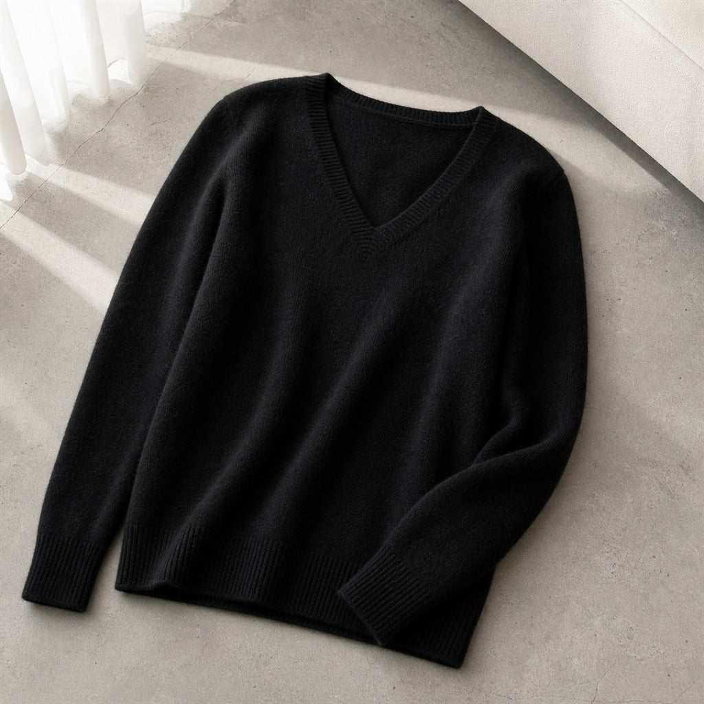 Damen-Pullover Kaschmir V-Ausschnitt mit Spitze Winter 3