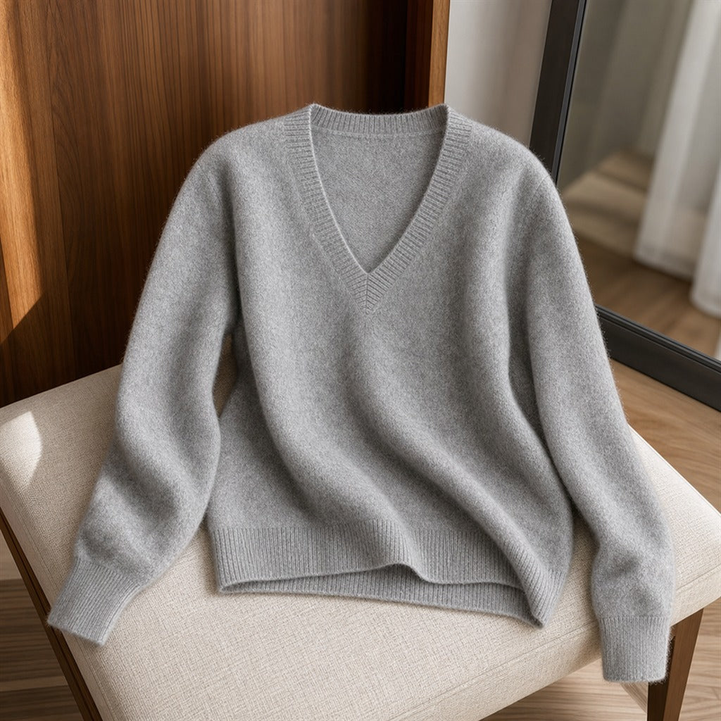 Damen-Pullover Kaschmir V-Ausschnitt mit Spitze Winter 4