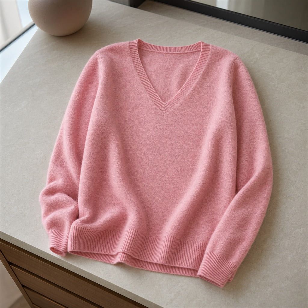 Damen-Pullover Kaschmir V-Ausschnitt mit Spitze Winter 5
