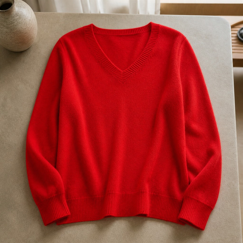 Damen-Pullover Kaschmir V-Ausschnitt mit Spitze Winter 6