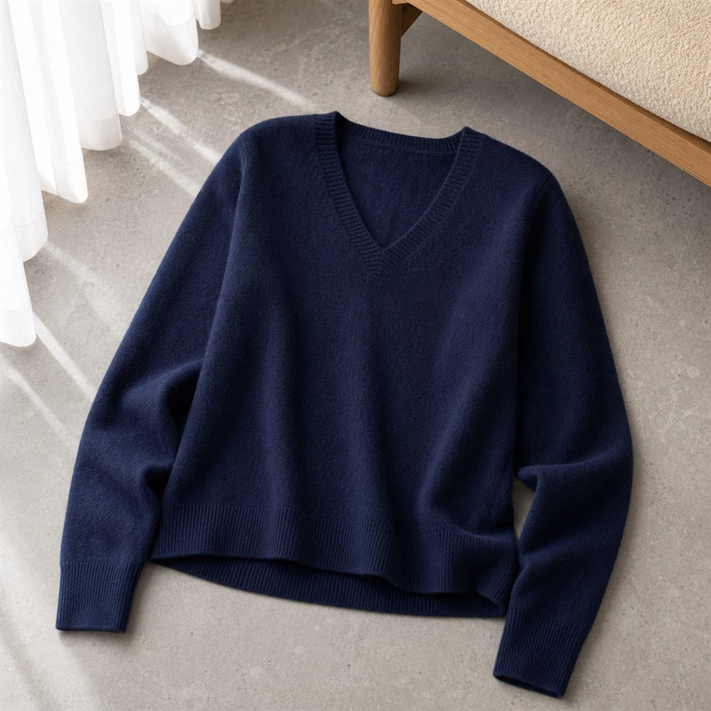 Damen-Pullover Kaschmir V-Ausschnitt mit Spitze Winter 7