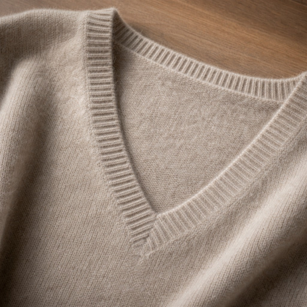 Damen-Pullover Kaschmir V-Ausschnitt mit Spitze Winter 9