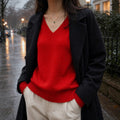 Damen-Pullover Kaschmir V-Ausschnitt mit Spitze Winter 10